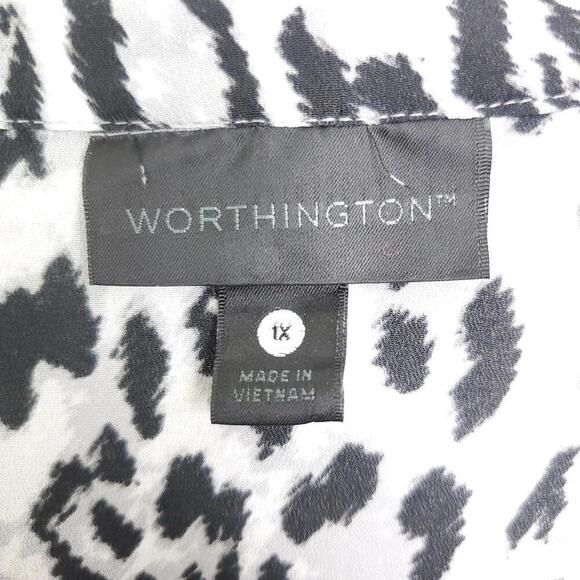 Worthington Shirt Womens 1X Button Down Leopard Print Office Career Edgy Exotic - Picture 8 of 9